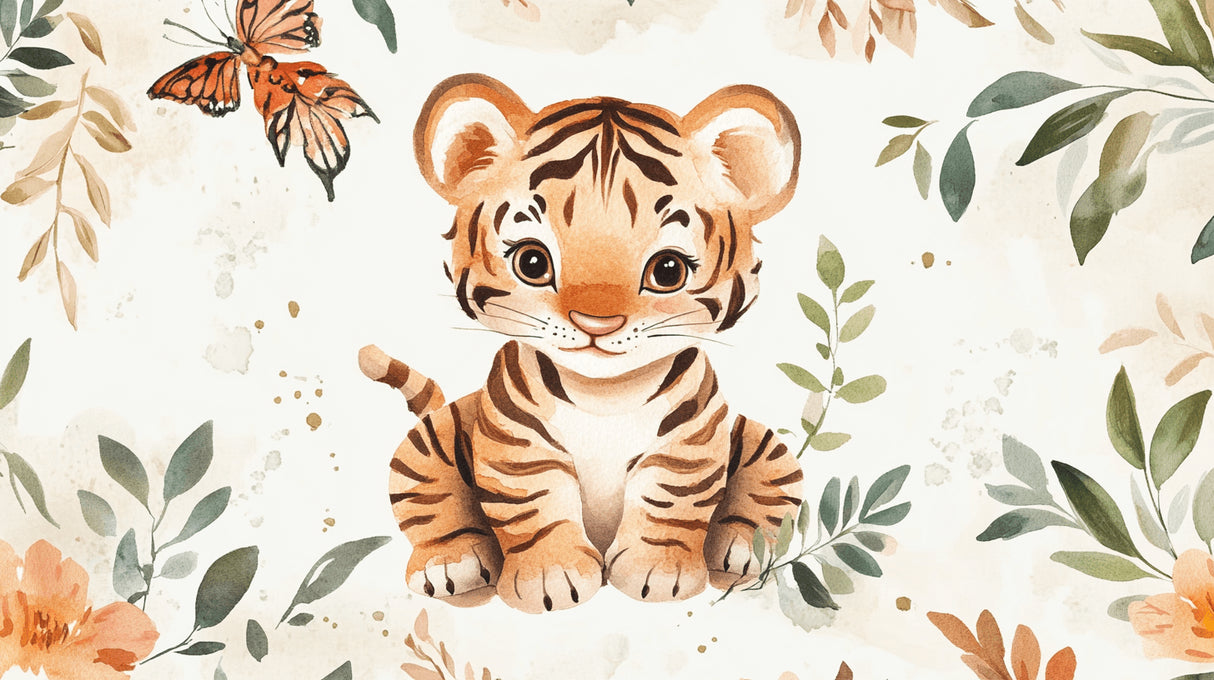 Tiger and butterfly design file showing detailed watercolor pattern on cream background