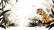 Tiger wallpaper mural styled in modern living room, showing orange and black stripes against neutral walls