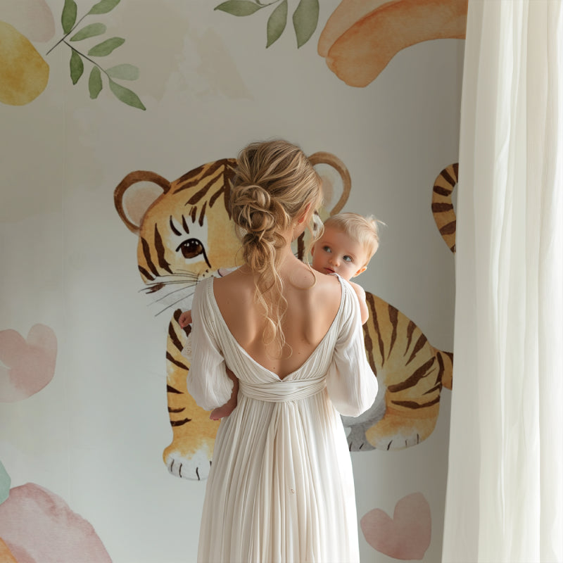 Baby tiger mural creating a sweet corner in a children's bedroom