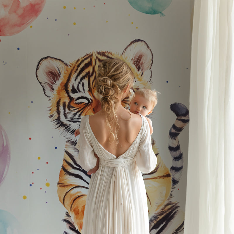 Baby Tiger Mural in modern kids bedroom showing scale and vibrant colors