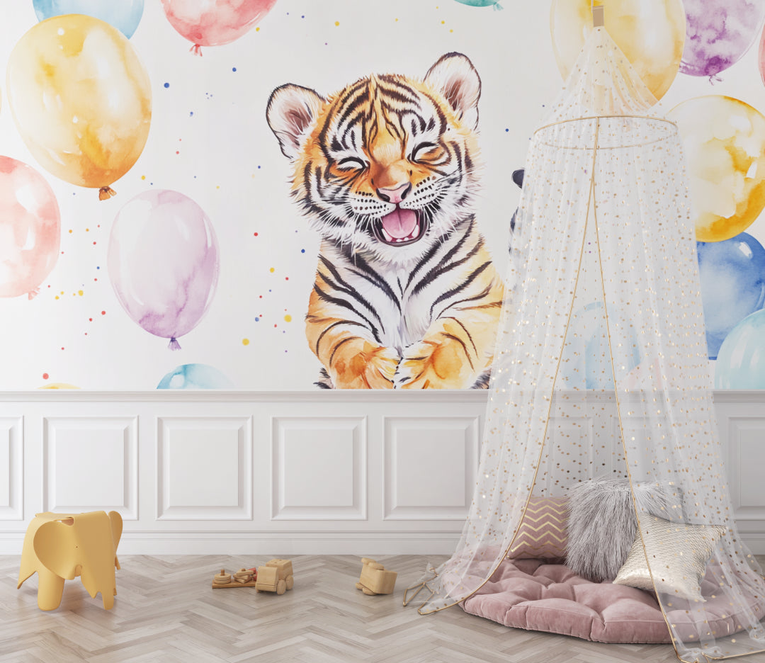 Playful Tiger Wall Mural in daycare center showing durability and kid-friendly design