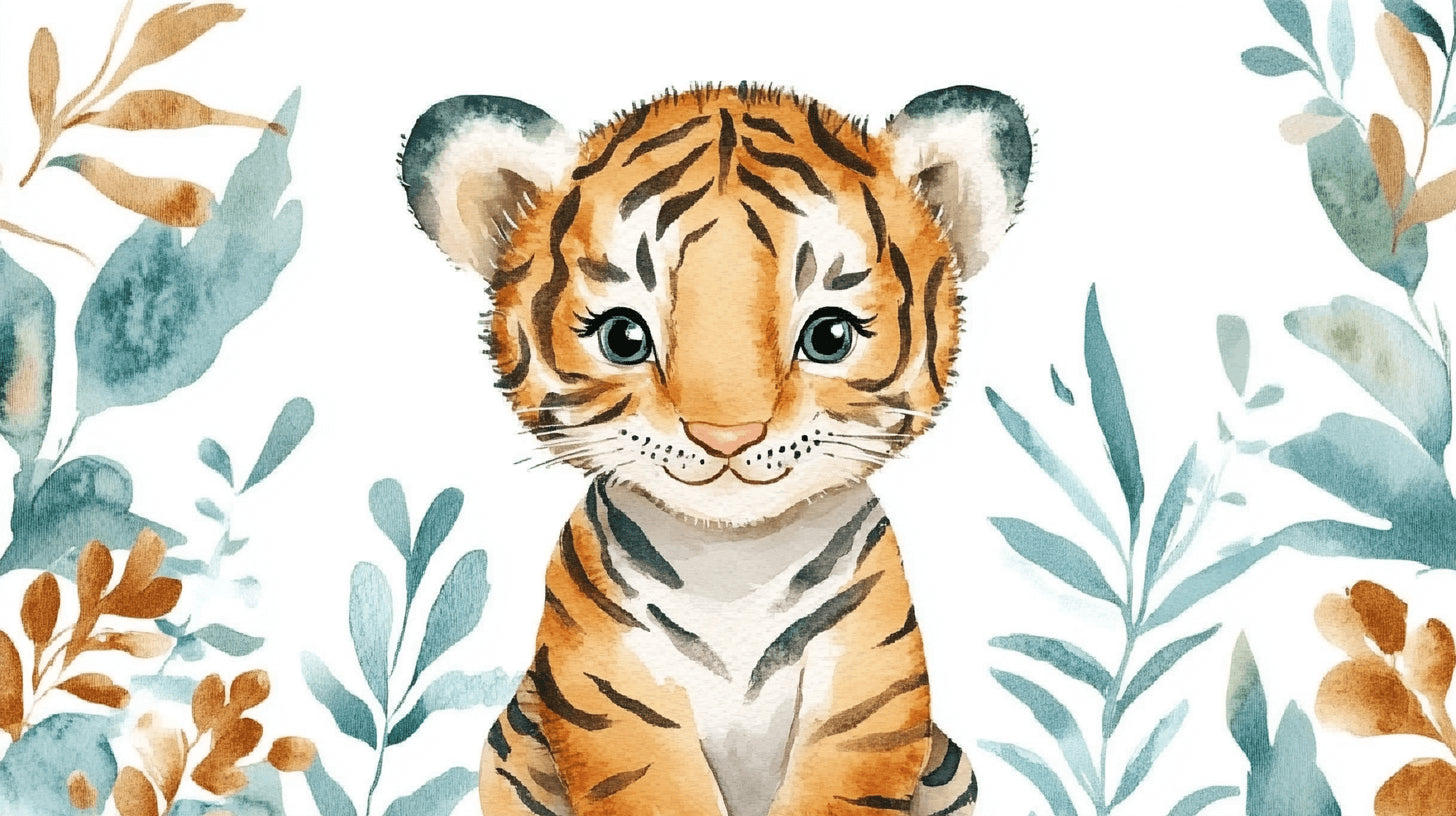 Watercolor Tiger Cub design file showing detailed jungle pattern and soft color palette
