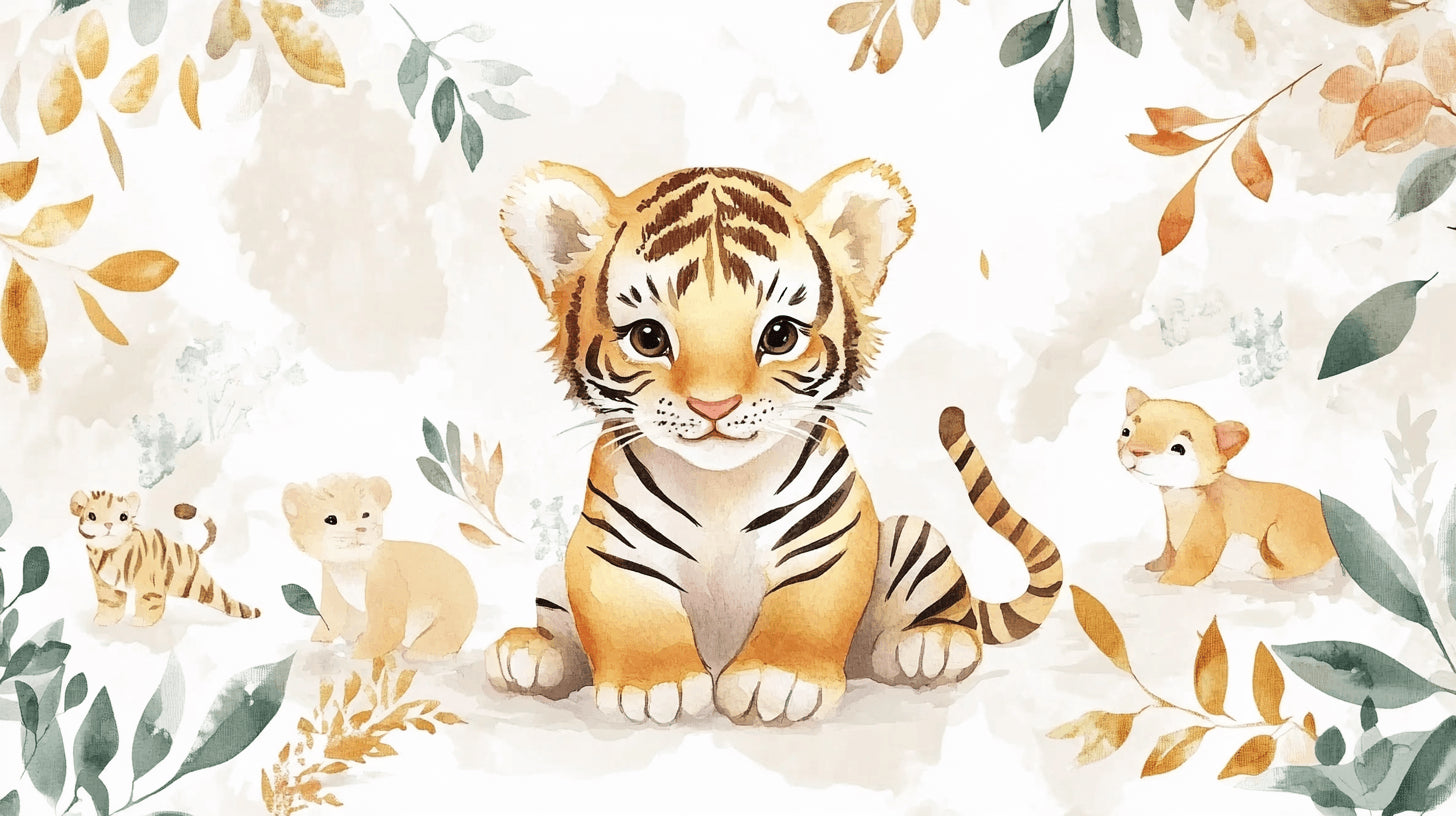 Watercolor Tiger design file showing detailed forest friends pattern and soft color palette