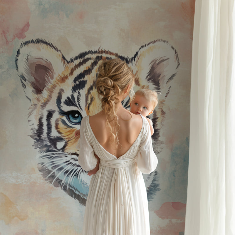 Baby tiger wallpaper adds a gentle touch to this playroom setting