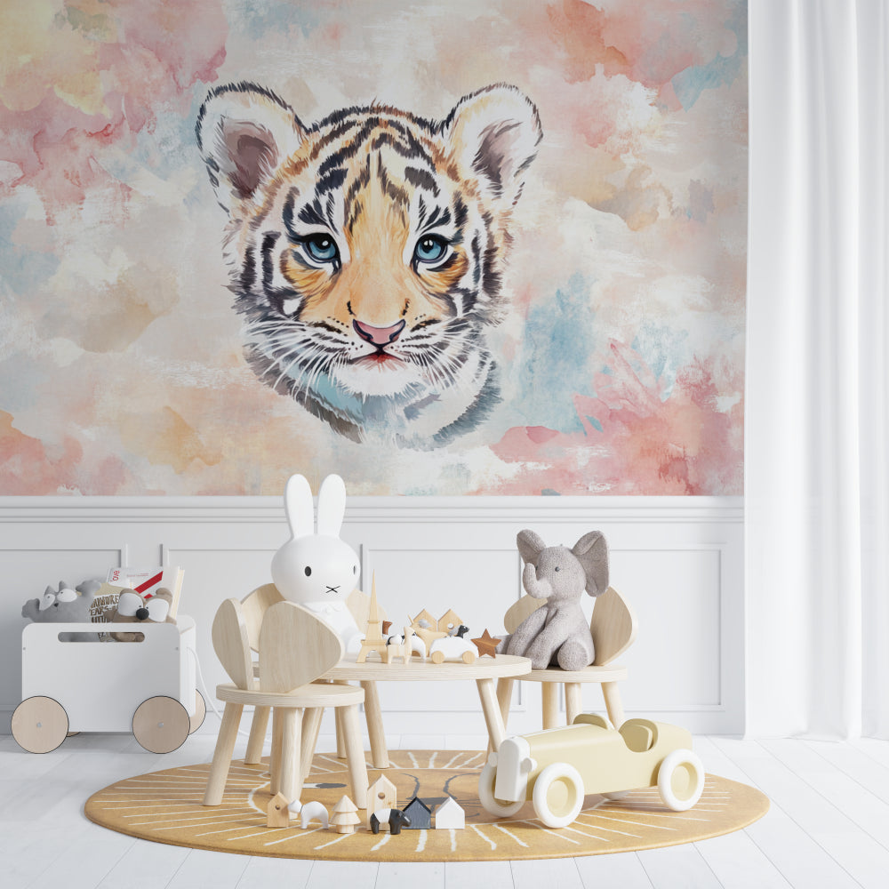 Pastel tiger cub design transforms this reading nook into a cozy retreat