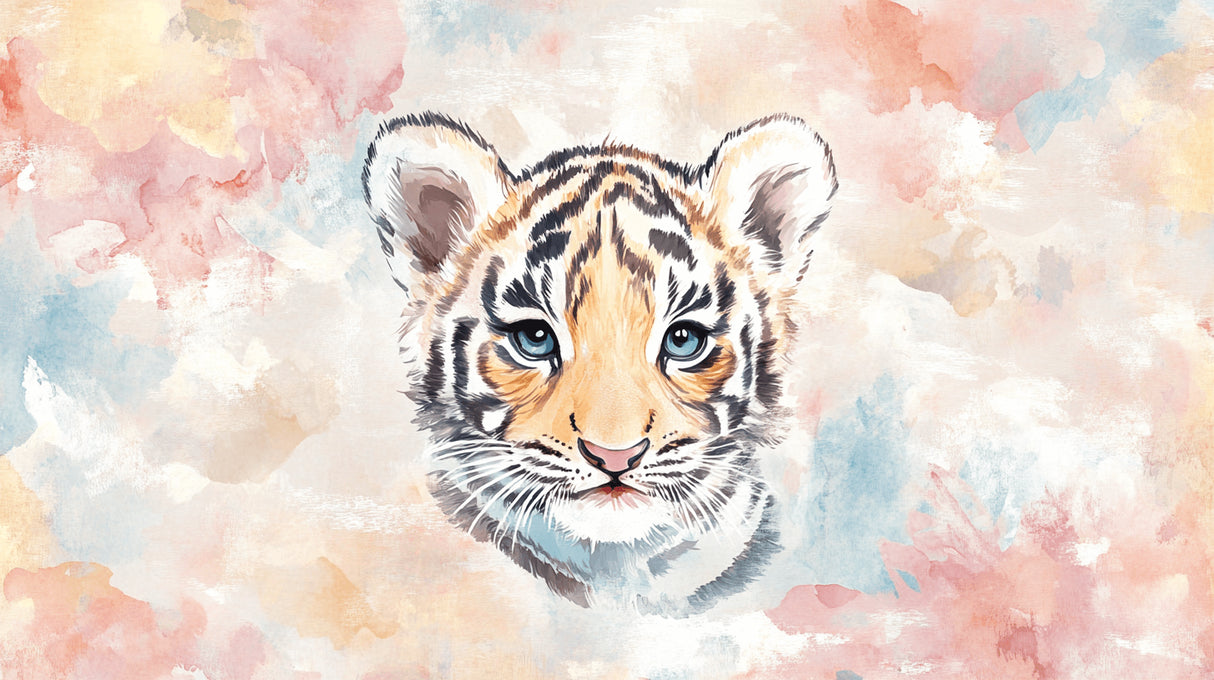 Watercolor tiger design file showing detailed pastel pattern and blue eyes