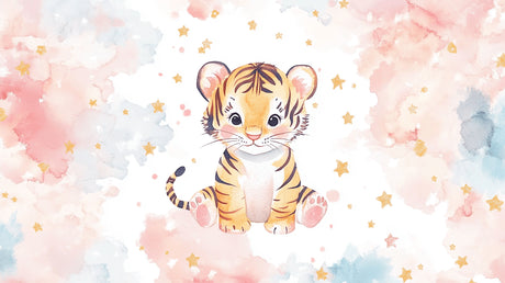 Tiger cub wallpaper design file showing watercolor pattern with stars and clouds