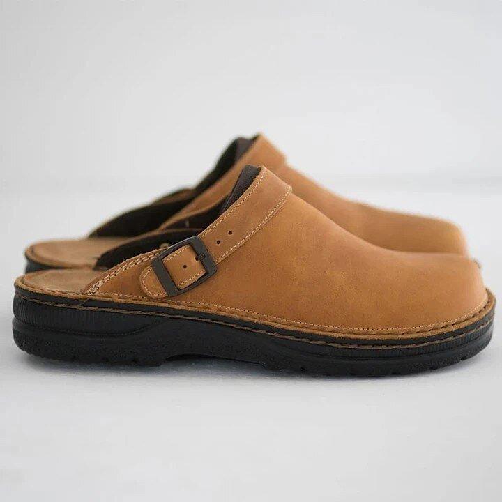 Comfort Leather Clogs  Adjustable Buckle Design - Product showcase