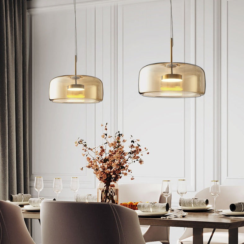 Modern Glass Pendant Light  Smoked Glass With Brass Accents - Product detail 4