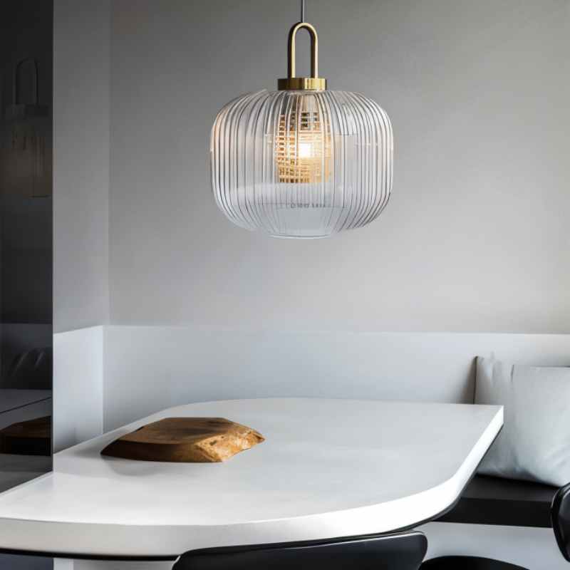 Modern Glass Pendant Light Ribbed Design With Brass Accent - Product detail 7