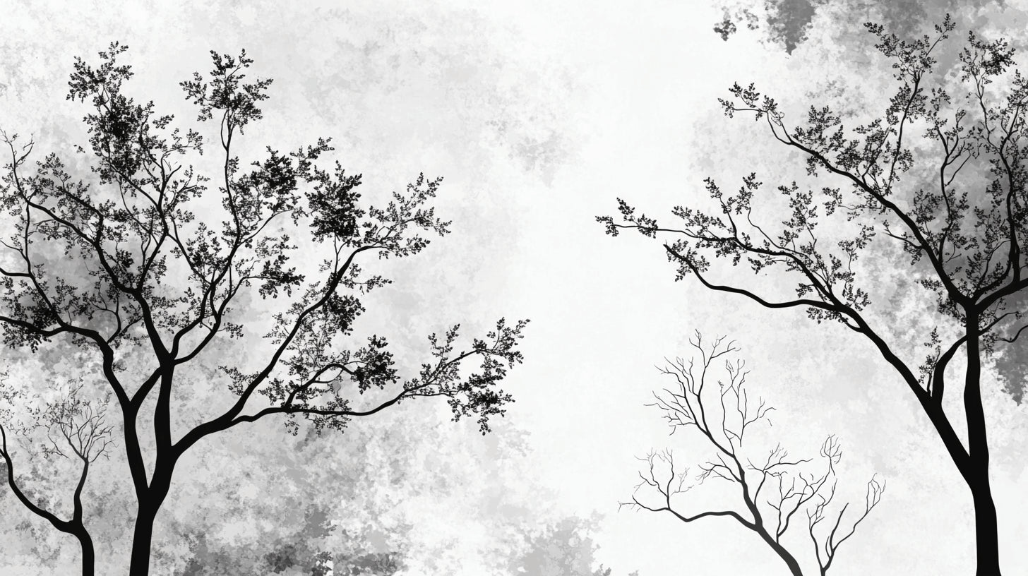 Black and white tree branch wallpaper design file showing intricate branch pattern detail