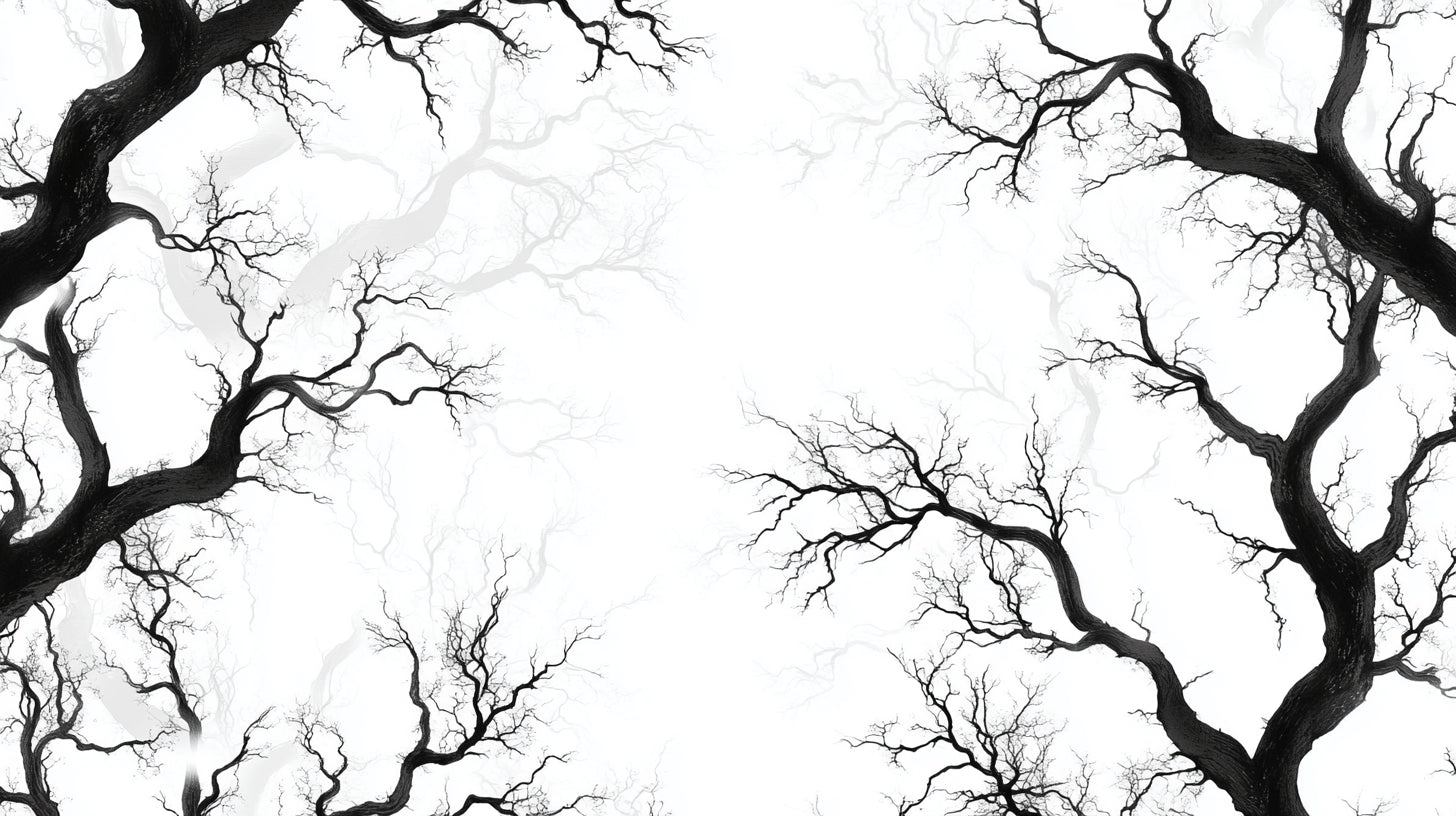 Black tree branches on white background design file showing intricate pattern detail