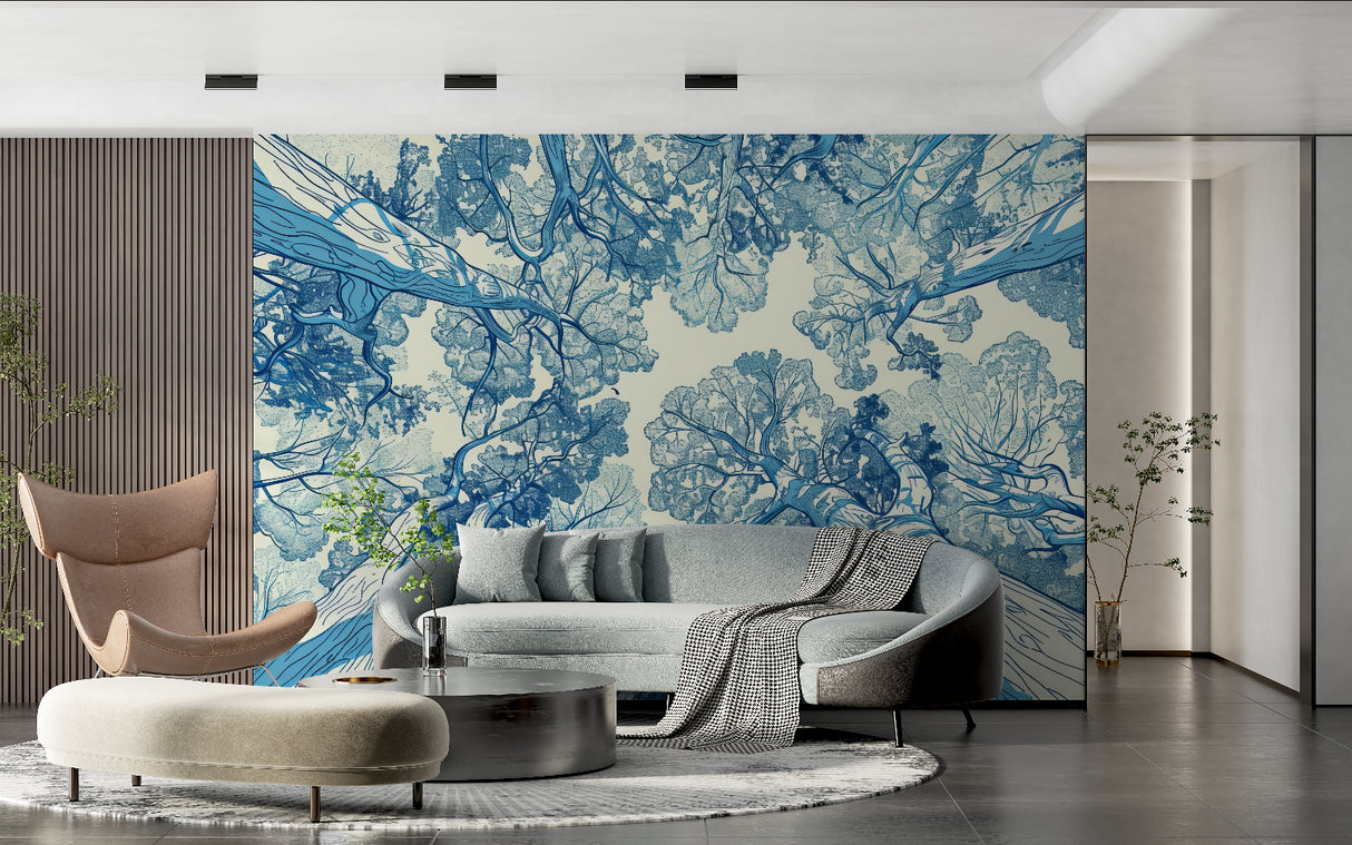 Forest Tree Wallpaper in home office showing full wall application