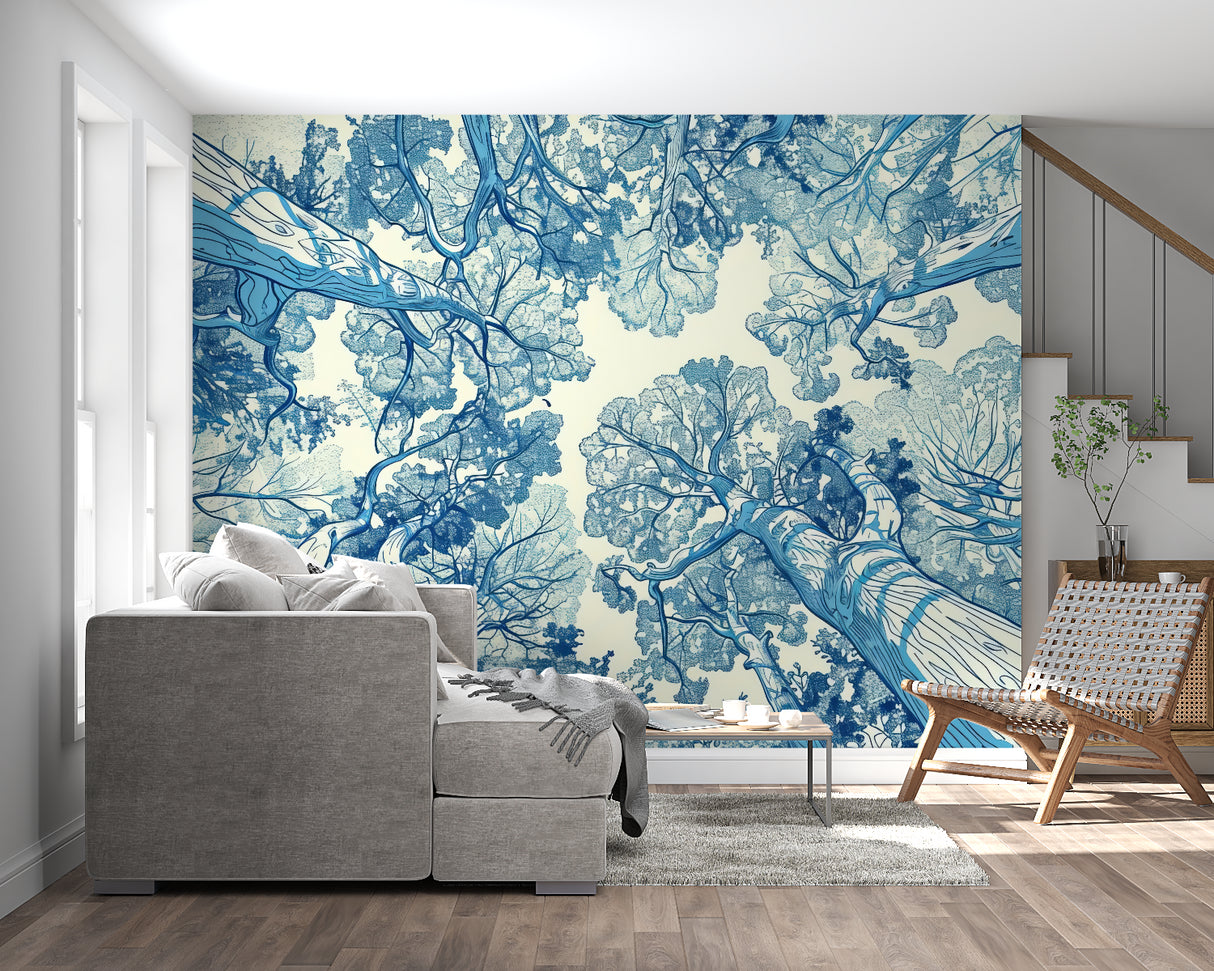 Forest Canopy Wallpaper in meditation room showing ceiling height effect