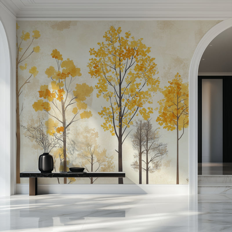 Autumn tree mural bringing warmth to entrance hallway design
