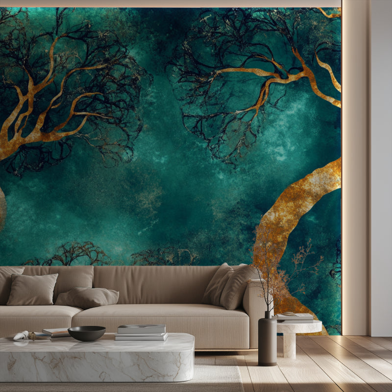 Nature wall mural showcased in home office with natural lighting