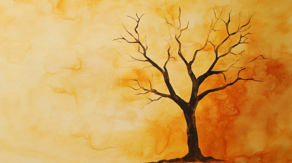 Minimalist autumn tree wallpaper design file showing full pattern with golden gradient background