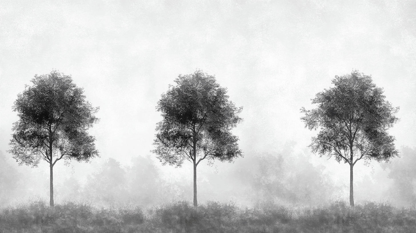 Design file showing detailed grey and black forest pattern with misty background effect