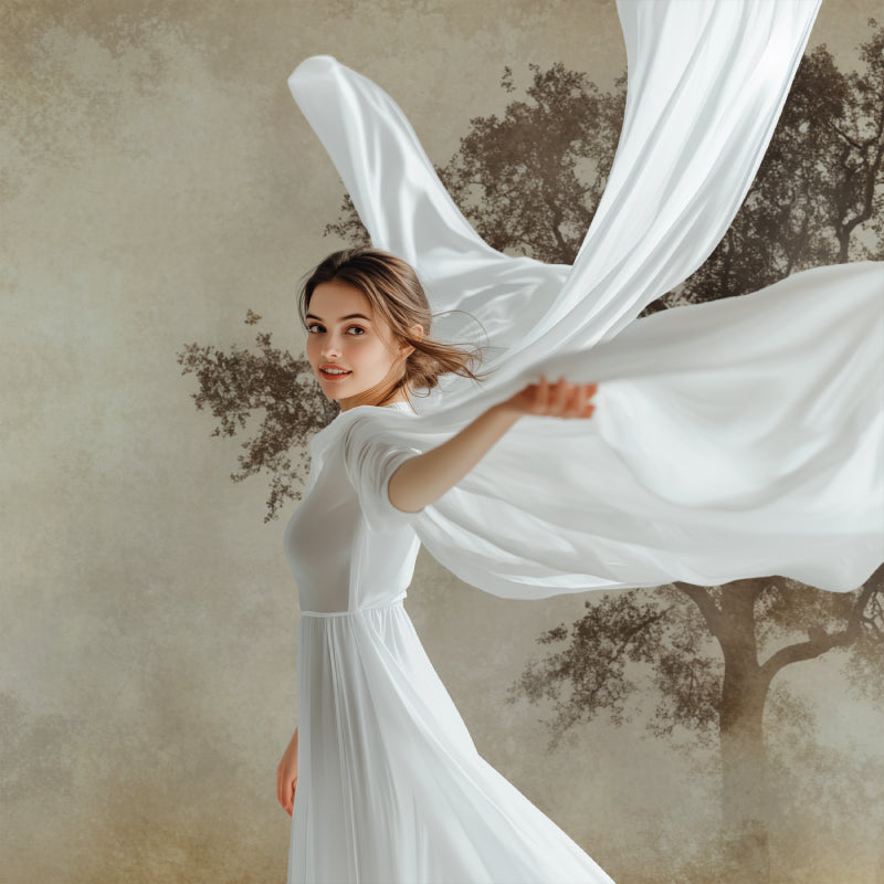 Sepia tree wallpaper creating a peaceful atmosphere in modern living room