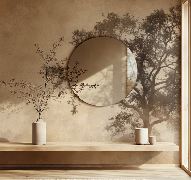 Sepia nature wallpaper bringing calm to reading nook