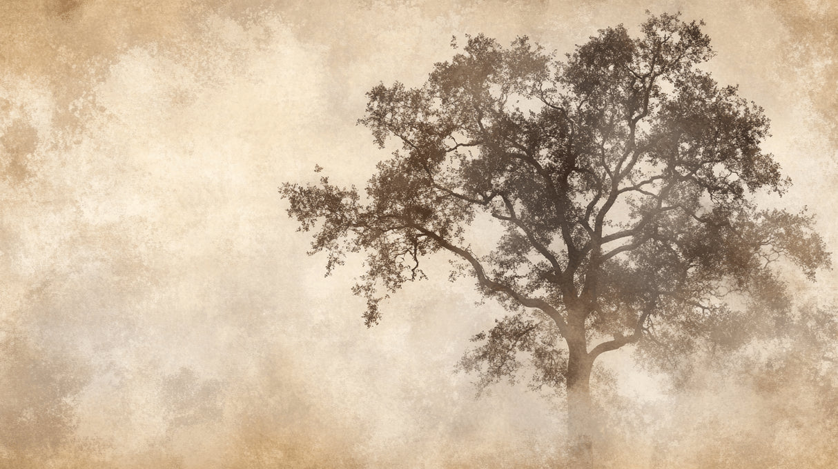 Design file showing detailed sepia tree pattern with misty background effect