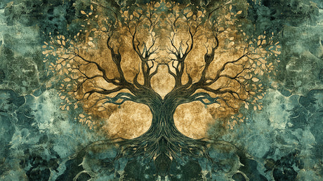 Tree of Life wallpaper design file showing intricate green and gold pattern details
