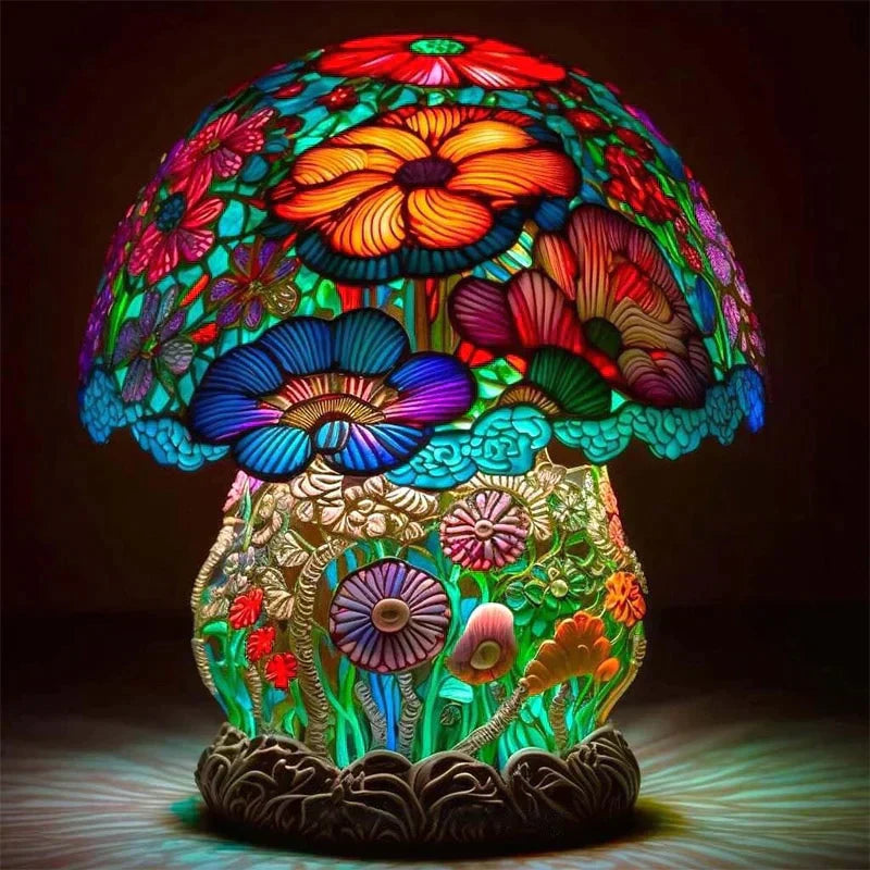 Stained Glass Table Lamp  Mushroom Floral Art Design - Product example