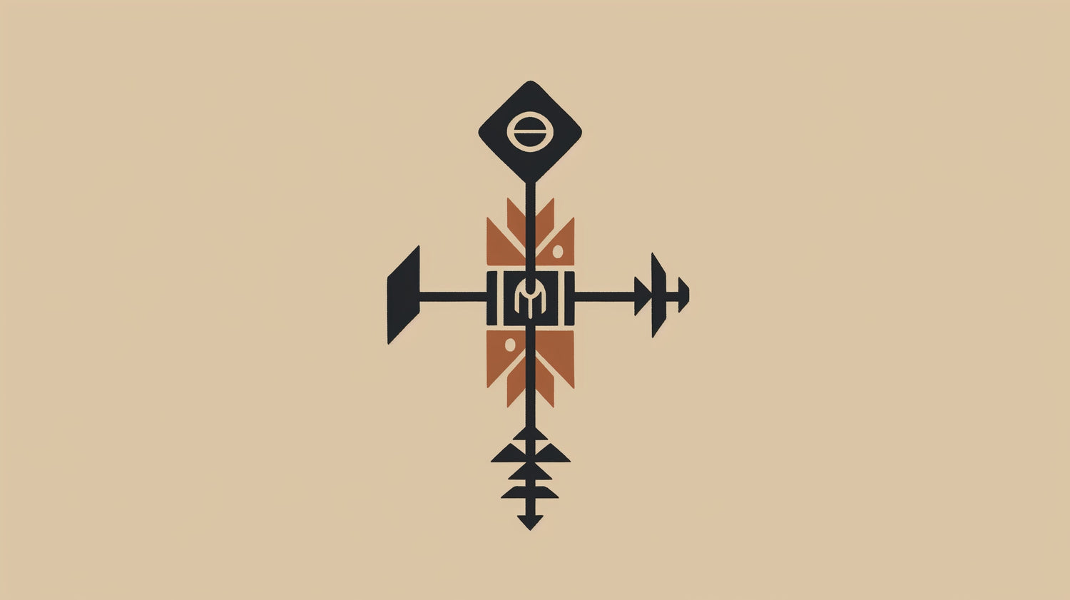 Geometric tribal pattern design file showing detailed black and terracotta symbols on beige background