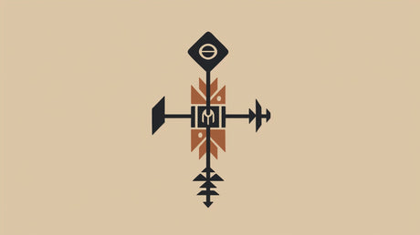 Geometric tribal pattern design file showing detailed black and terracotta symbols on beige background