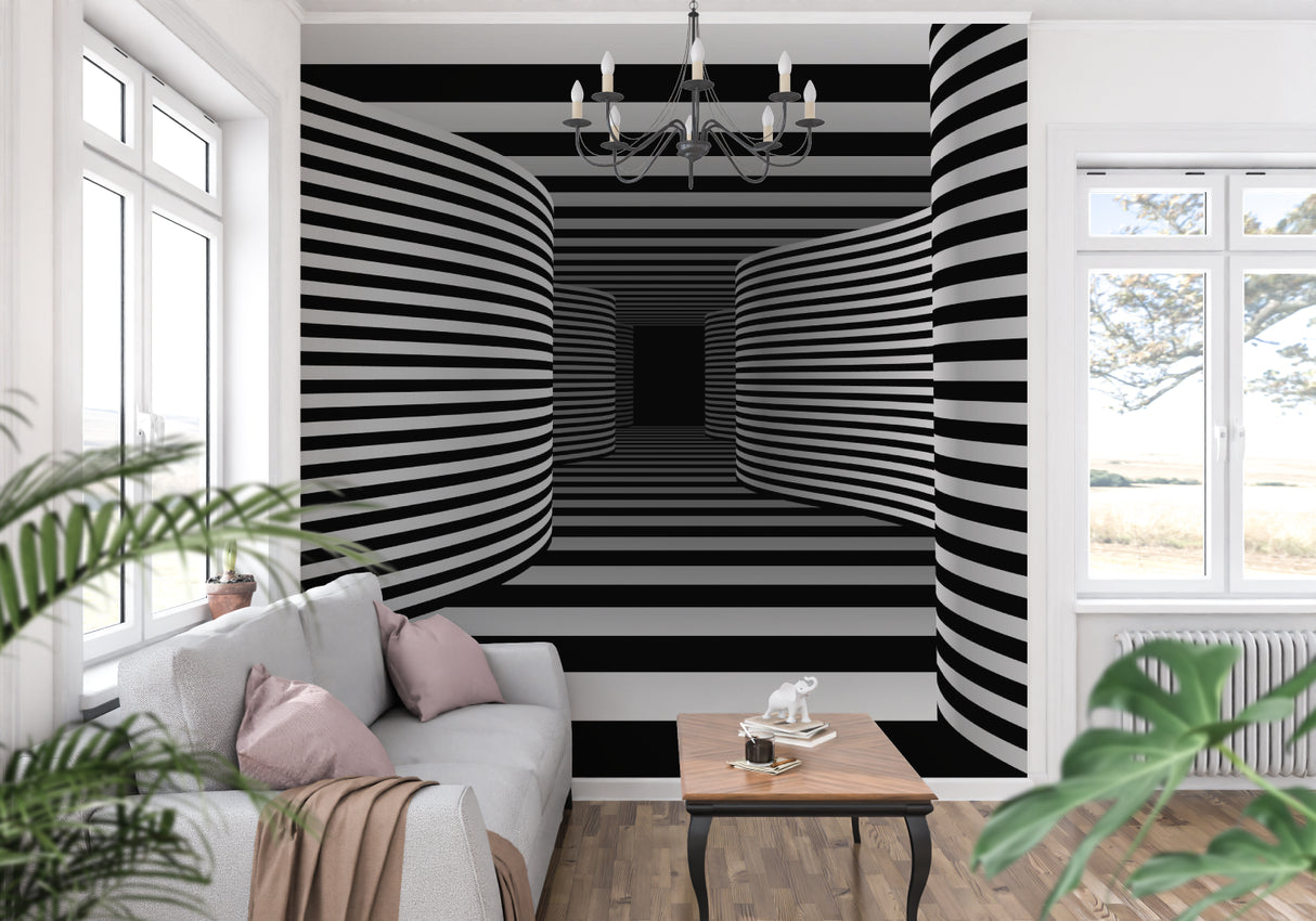 Palm garden mural with arch design in master bedroom creating depth