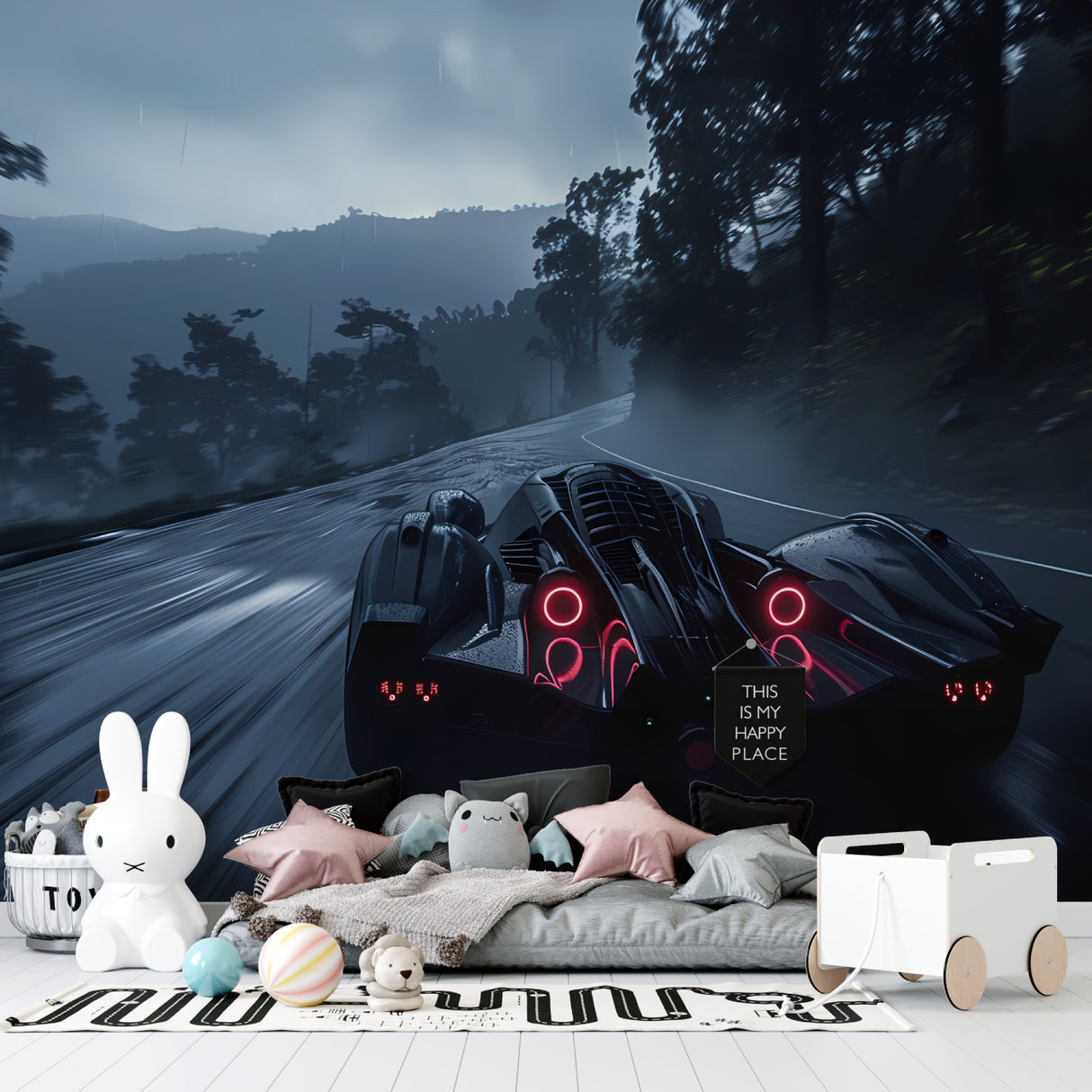 Beach window view wallpaper transforming small bathroom into coastal retreat