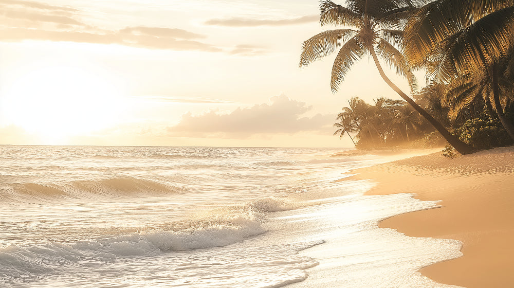 Beach paradise wallpaper design file showing detailed golden sunset and palm trees pattern