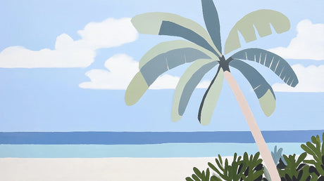 Tropical beach wallpaper design file showing detailed palm tree and ocean horizon pattern