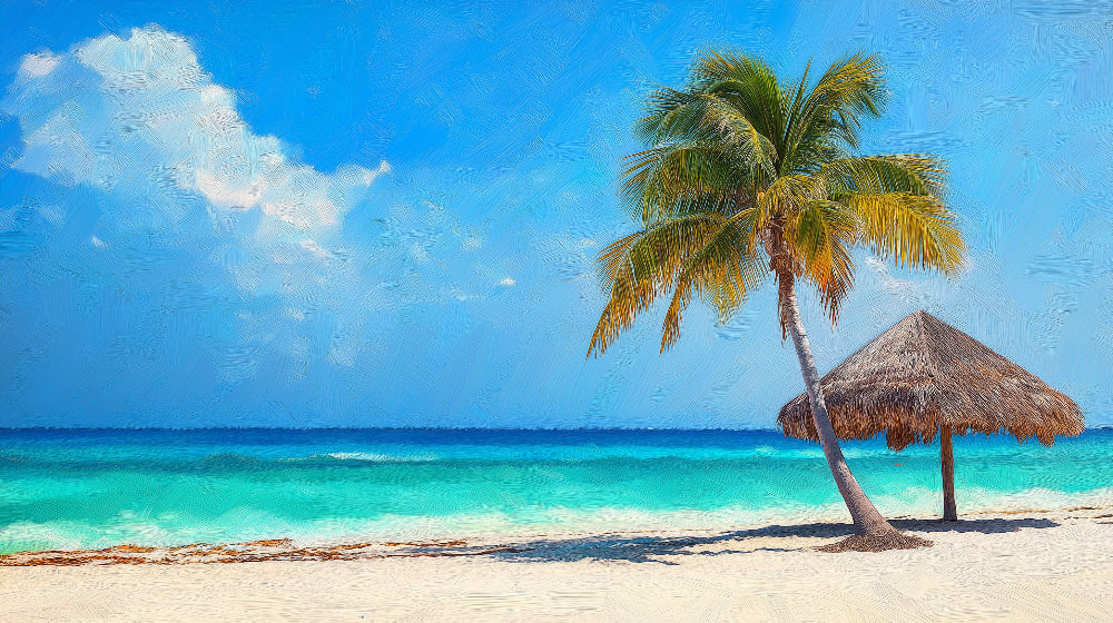 Beach paradise wallpaper design file showing detailed palm tree and turquoise ocean pattern