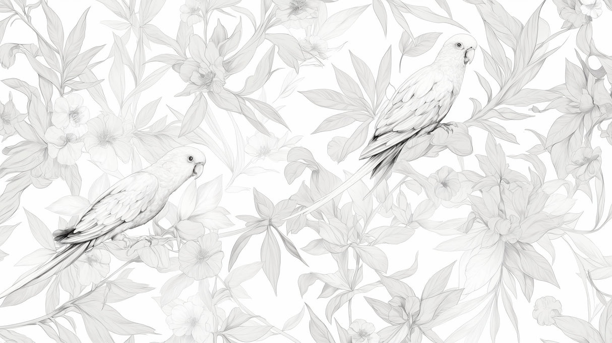 Elegant tropical birds and floral sketch design file showing intricate pattern details