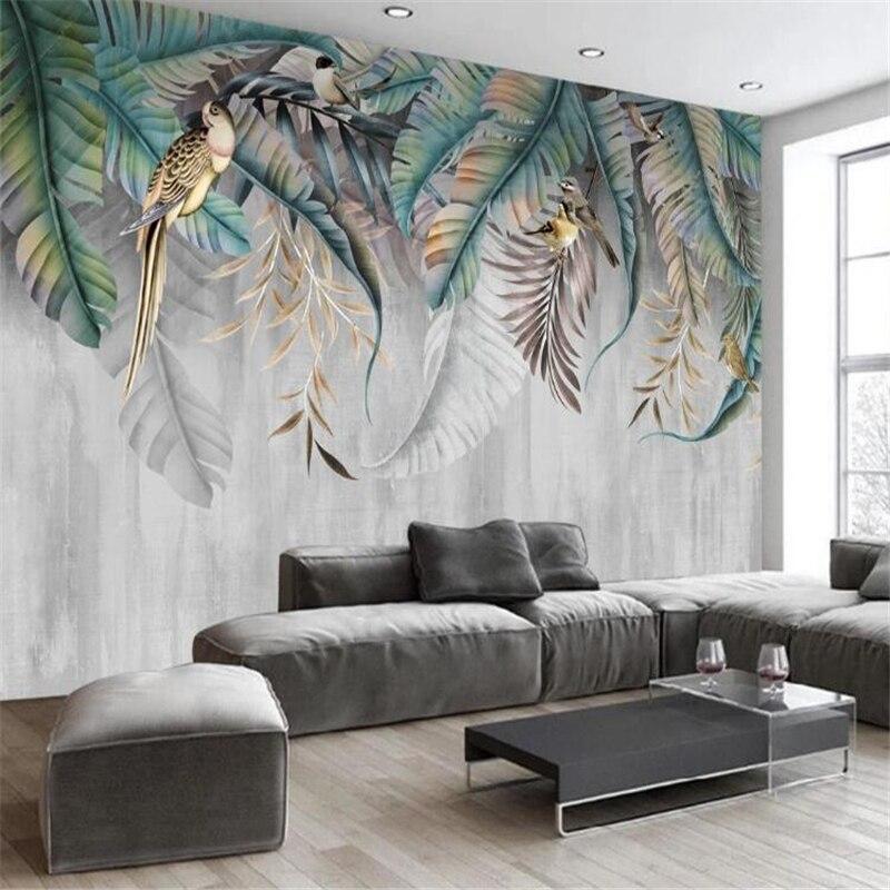 Exotic bird mural wallpaper in a bright dining room showing scale and impact of the tropical design