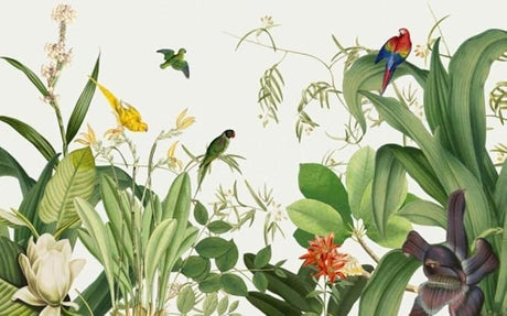 Tropical birds and jungle foliage design file showing intricate pattern detail