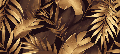 Black and gold tropical leaf pattern design file showing detailed palm and monstera leaves