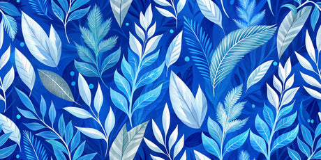 Design file of blue palm leaves pattern showing intricate botanical details