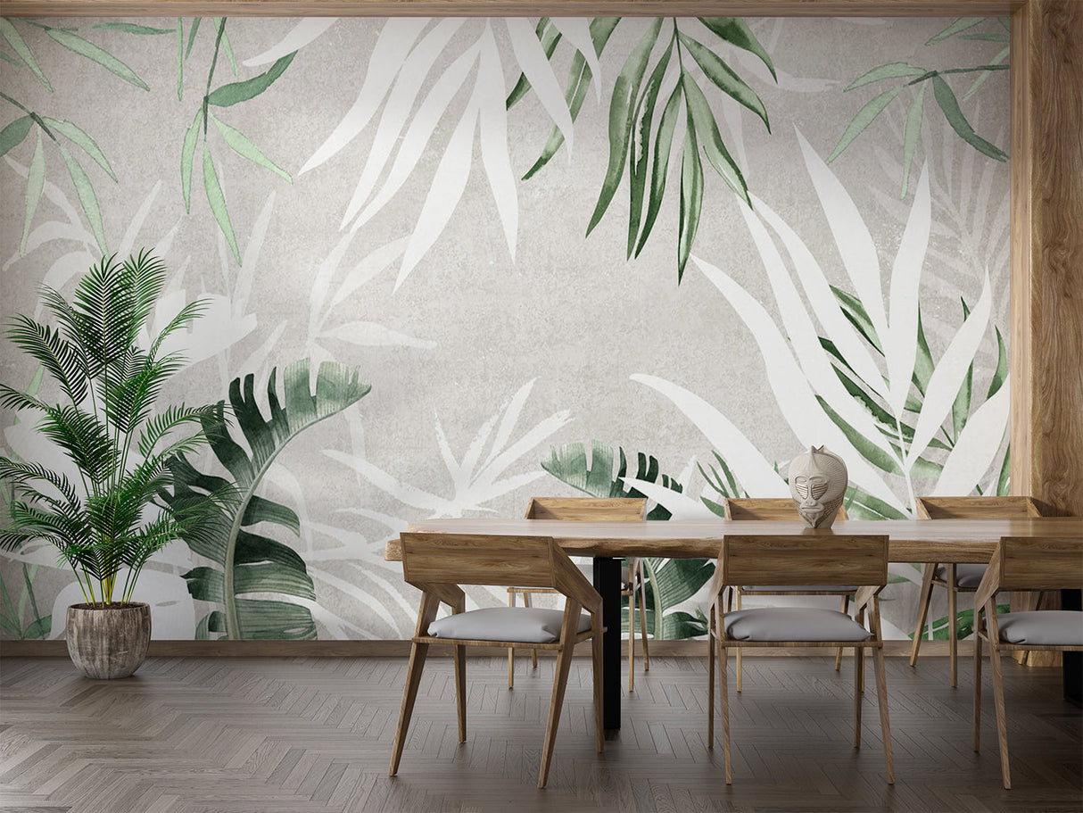 Botanical wall mural adding fresh style to a hallway entrance