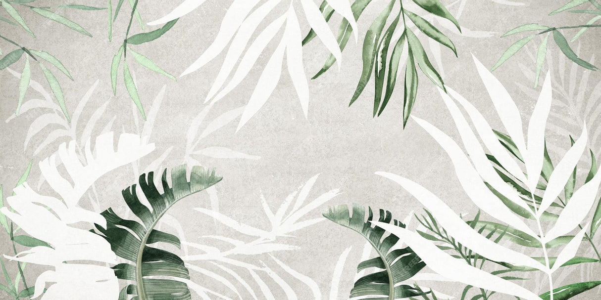 Design file showing detailed tropical monstera and palm leaf pattern on grey background