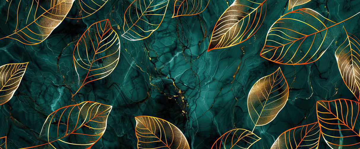 Tropical leaf wallpaper design file showing detailed emerald green and gold pattern