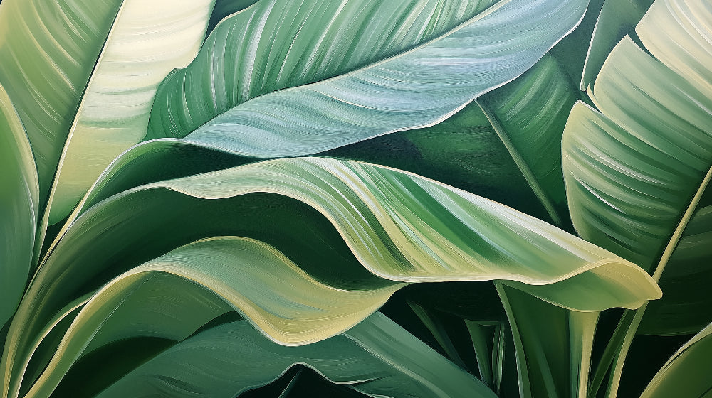 Large banana leaf design file showing detailed botanical pattern and rich green color palette