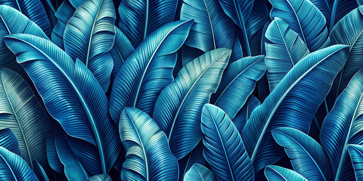 Tropical blue banana leaf wallpaper design file showing detailed pattern and rich color variations