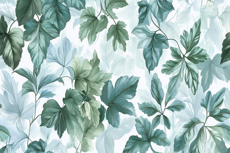 Detailed design file showing elegant sage green botanical leaves pattern on white background
