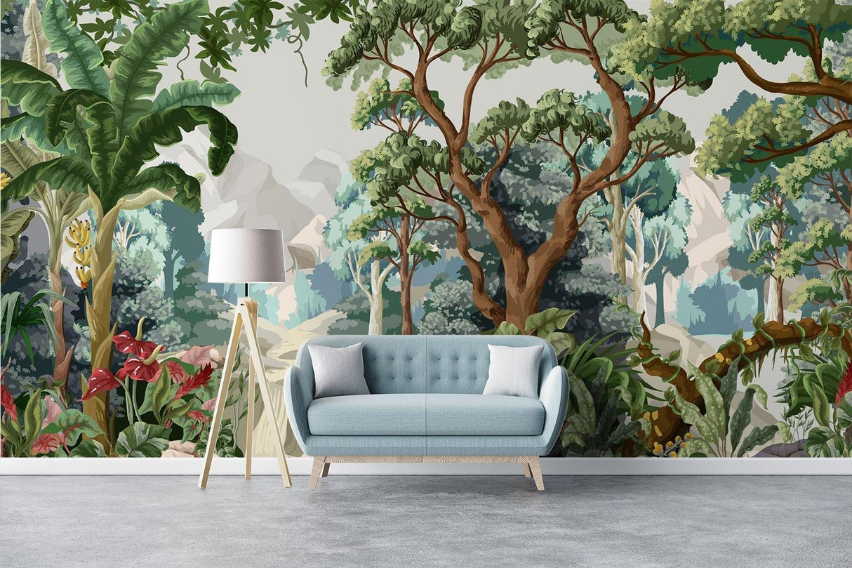 Dining room transformed with lush jungle wallpaper mural