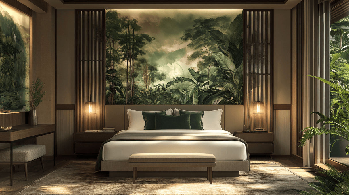 Tropical forest wallpaper design file showing detailed misty jungle pattern