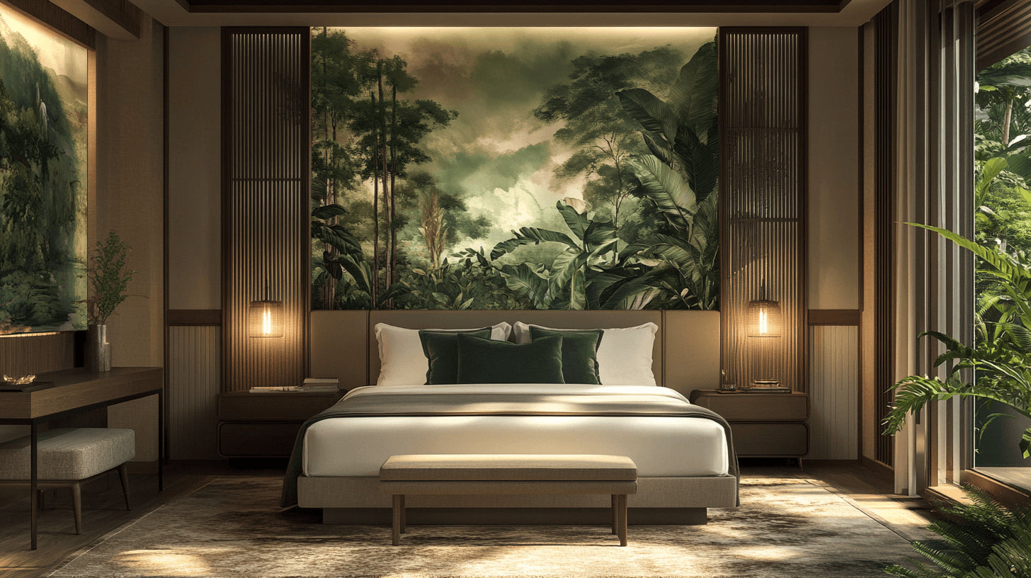 Tropical forest wallpaper design file showing detailed misty jungle pattern