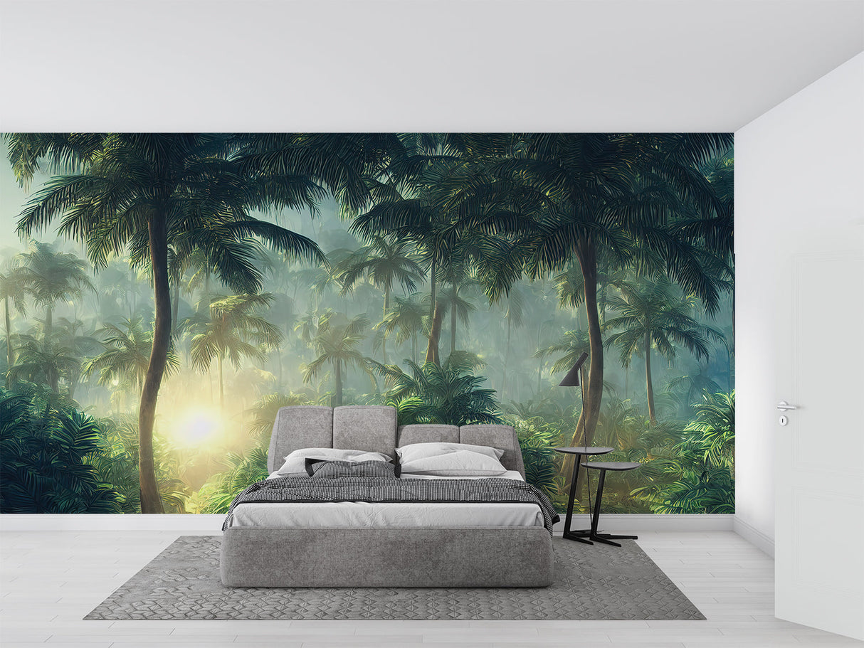 Tropical paradise mural adding natural beauty to a dining room setting
