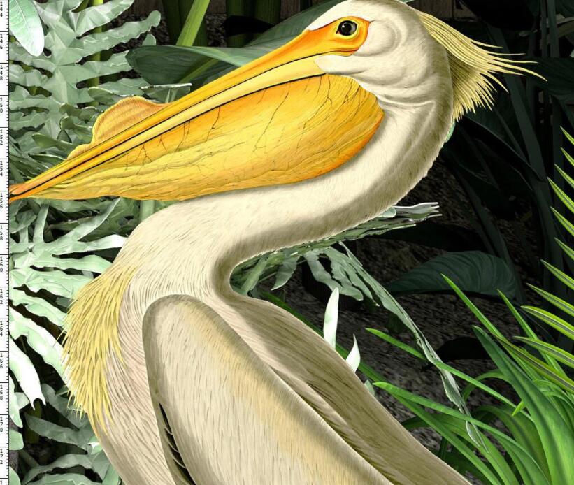 Design file of lush green jungle wallpaper pattern with palm leaves and tropical birds